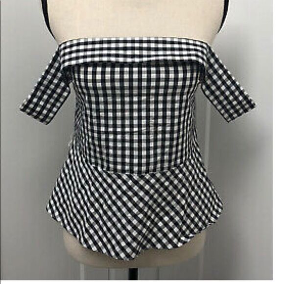 Express Off-the-Shoulder Gingham Plaid Top - Picture 1 of 5